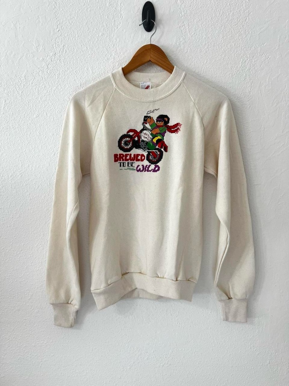 Vintage 80s Jerzees Grannycore Sweatshirt Cross Stitch Kitsch Nostalgic Bear S